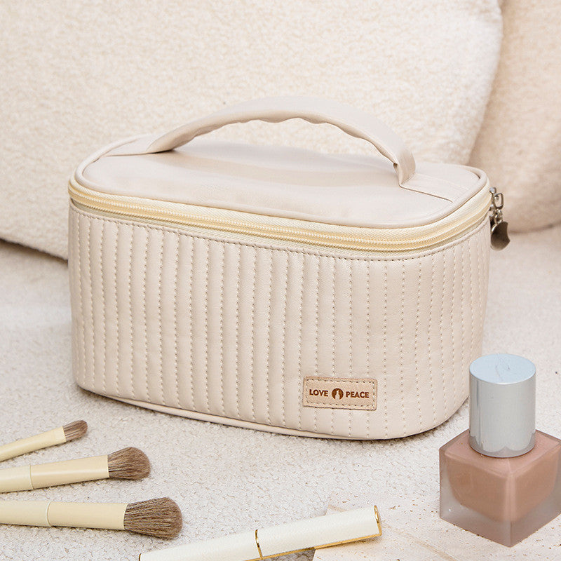 Korean Style Women's Large PU Leather Makeup Bag