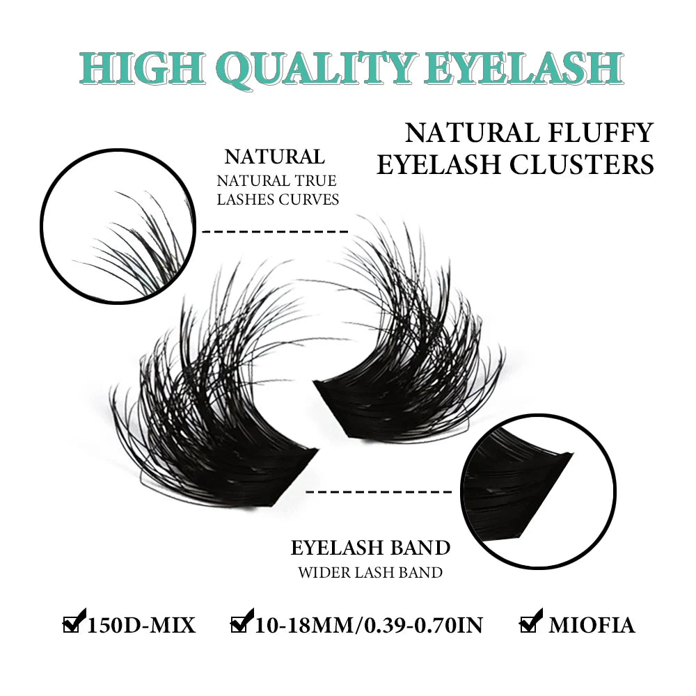 MIOFIA Thick Fluffy Lashes Clusters 150D 100D 80D 50D Natural Lash Clusters 3D Faux Mink Lashes DIY Eyelash Extension Makeup