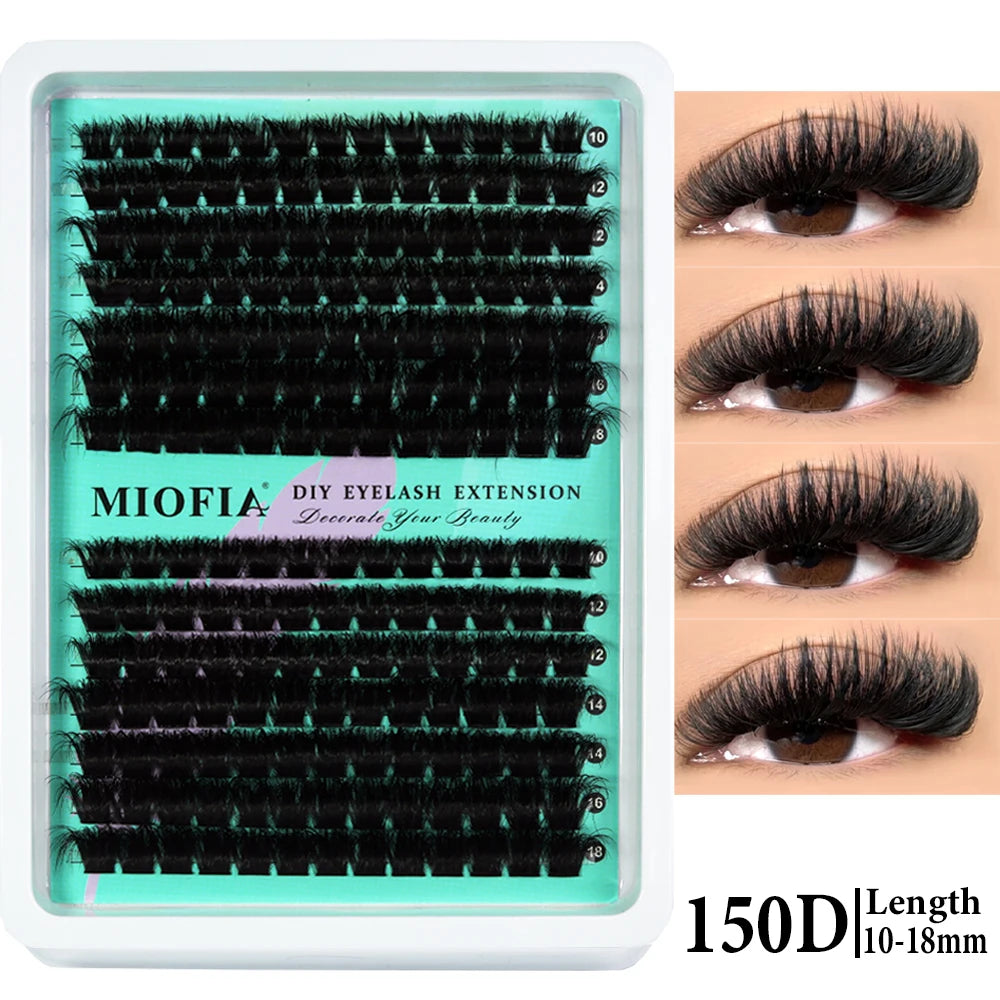 MIOFIA Thick Fluffy Lashes Clusters 150D 100D 80D 50D Natural Lash Clusters 3D Faux Mink Lashes DIY Eyelash Extension Makeup