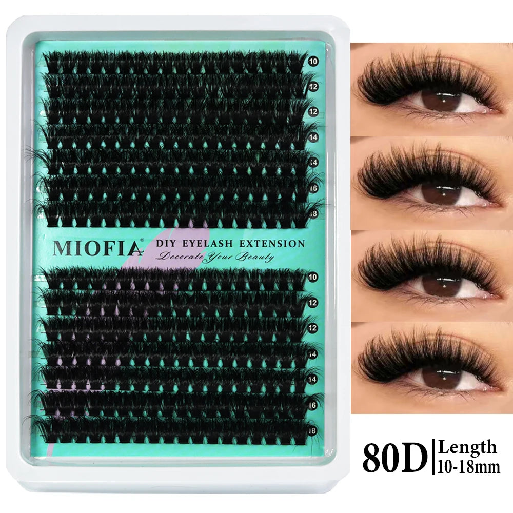 MIOFIA Thick Fluffy Lashes Clusters 150D 100D 80D 50D Natural Lash Clusters 3D Faux Mink Lashes DIY Eyelash Extension Makeup