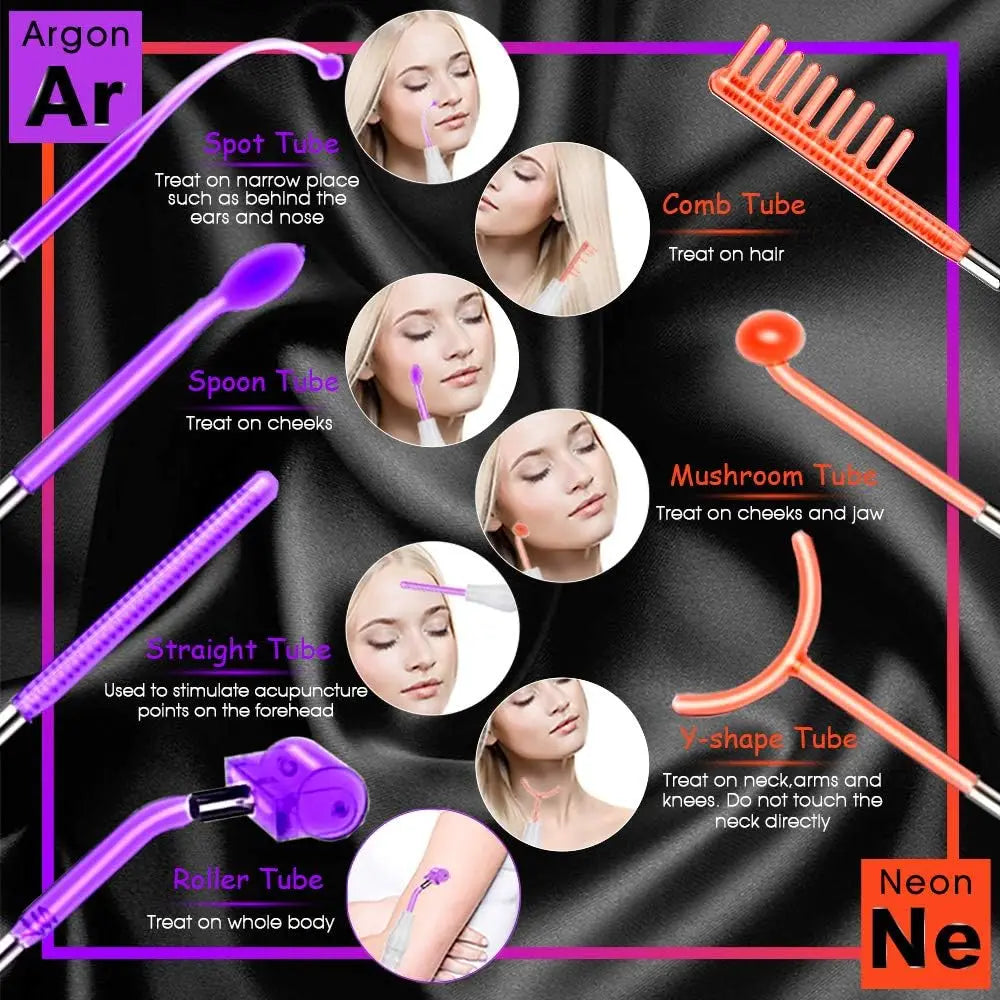 High Frequency Facial Wand Device with Comb Electrodes for Acne Treatment Skin Tightening Hair Growth Scalp Therapy Home Use