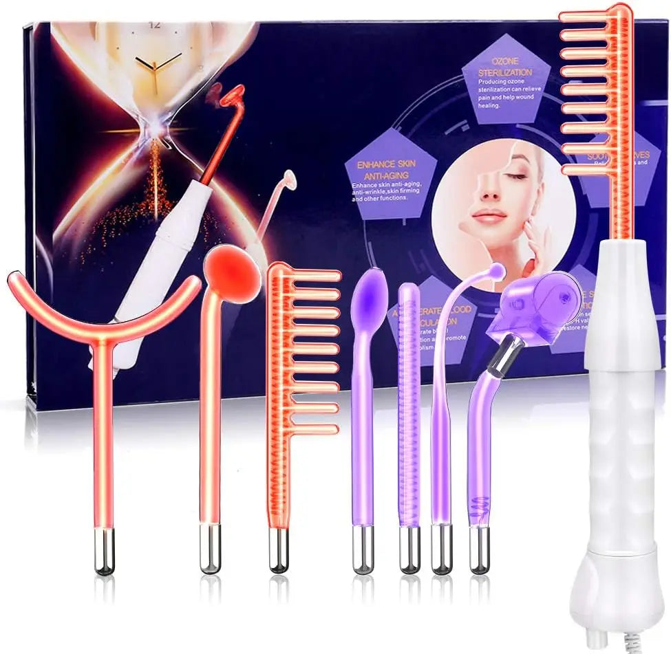 High Frequency Facial Wand Device with Comb Electrodes for Acne Treatment Skin Tightening Hair Growth Scalp Therapy Home Use