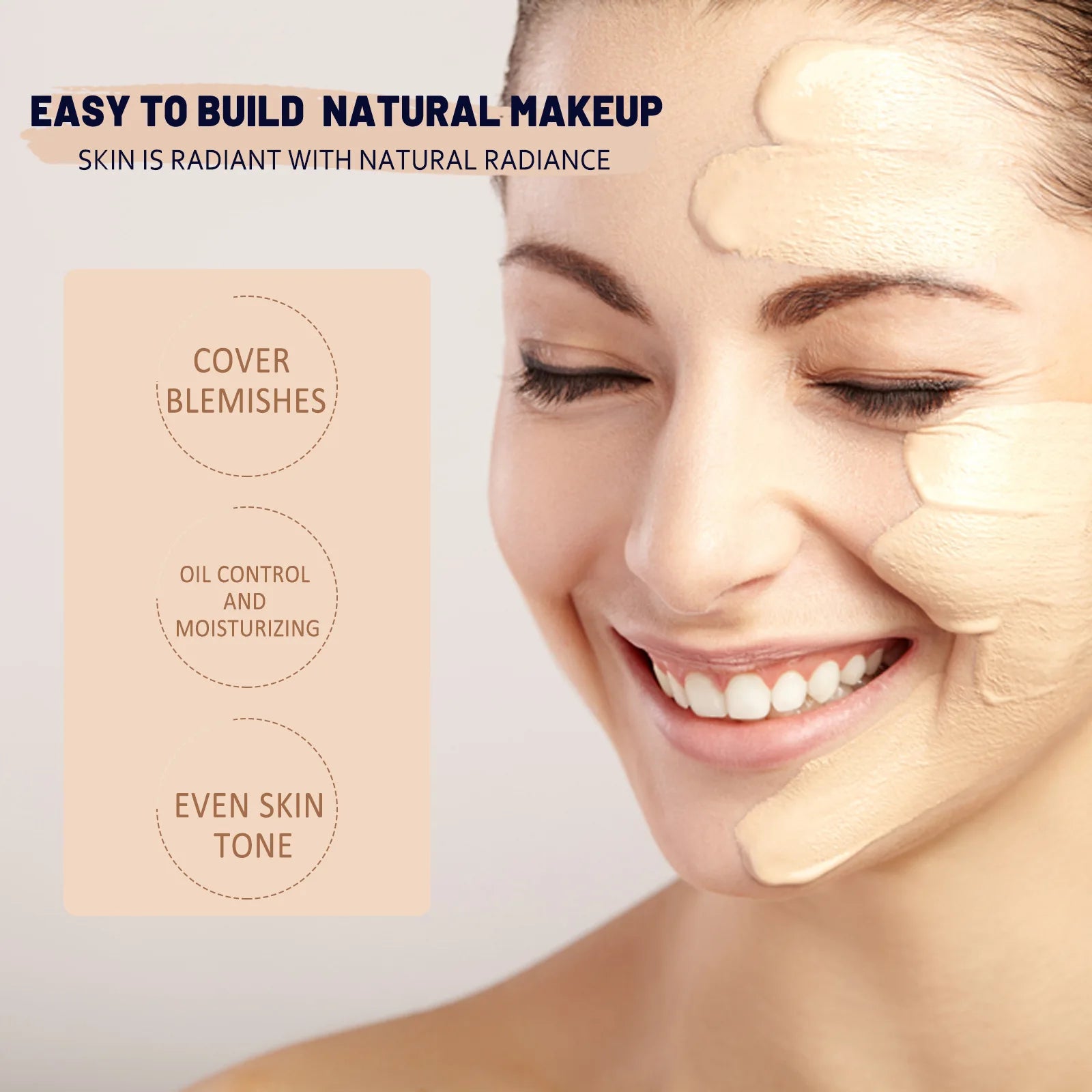 CC Foundation Cream Natural Moisturizing Waterproof Brightening Foundation Concealer Coverage Blemish Oil-control Lasting Makeup