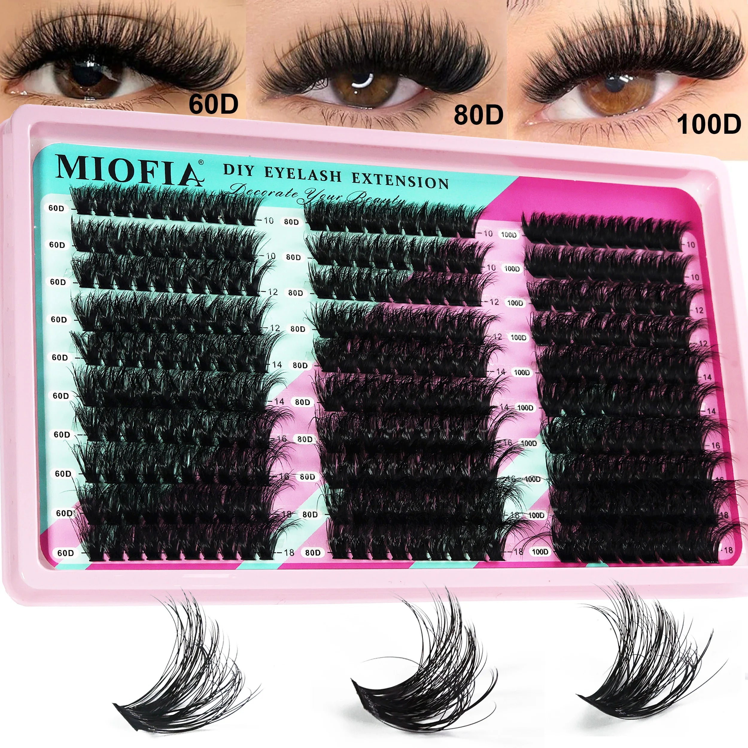 MIOFIA Thick Fluffy Lashes Clusters 150D 100D 80D 50D Natural Lash Clusters 3D Faux Mink Lashes DIY Eyelash Extension Makeup