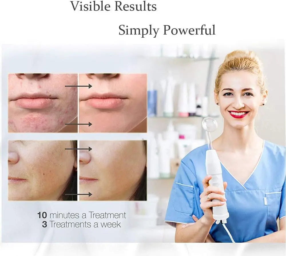 High Frequency Facial Wand Device with Comb Electrodes for Acne Treatment Skin Tightening Hair Growth Scalp Therapy Home Use