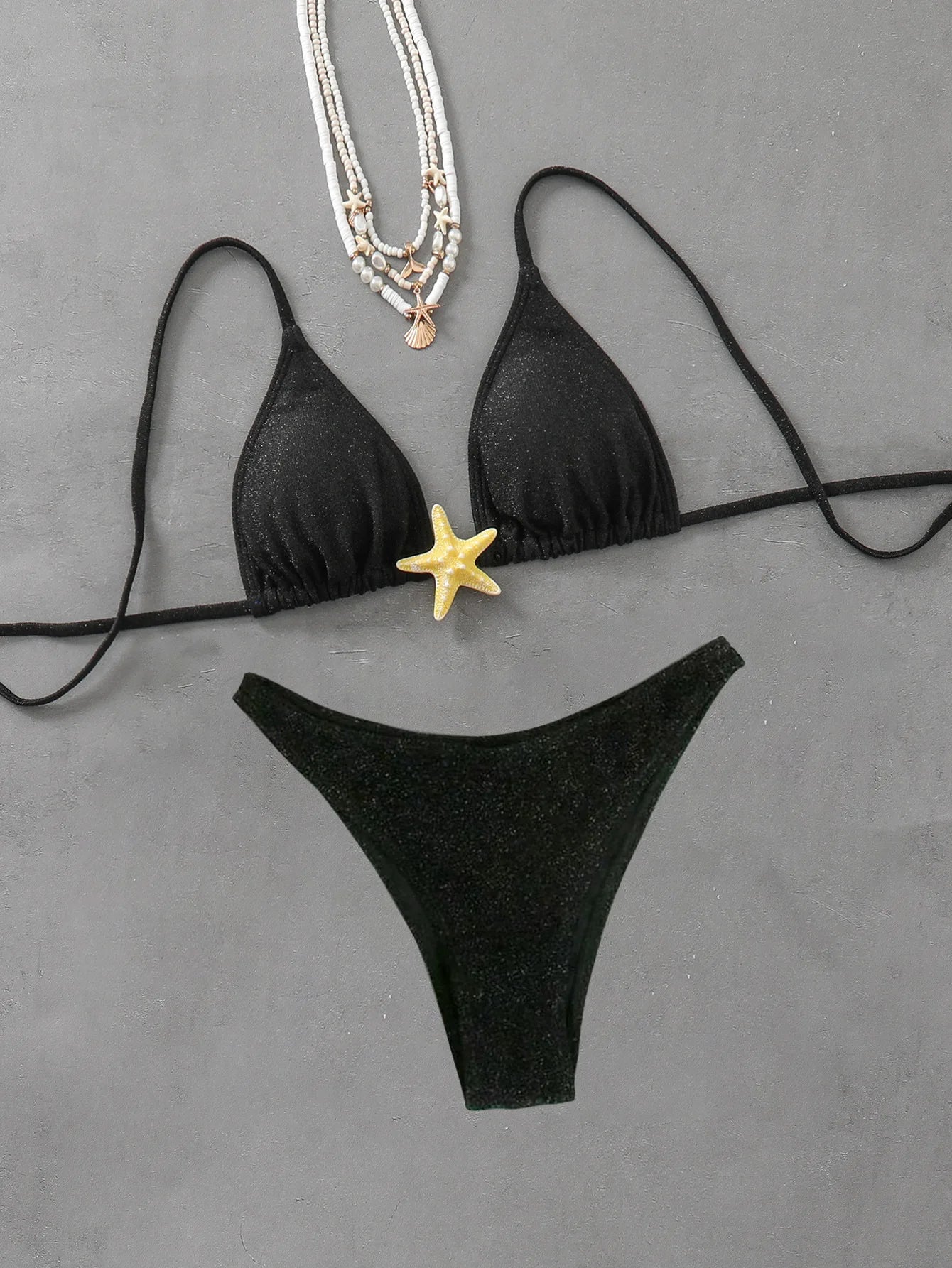Sexy Metal Starfish Designer Bikini Set 2025 Women Shiny Green Black Push Up Micro Swimsuit Beach Bathing Suit Thong Swimwear