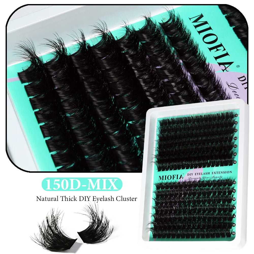 MIOFIA Thick Fluffy Lashes Clusters 150D 100D 80D 50D Natural Lash Clusters 3D Faux Mink Lashes DIY Eyelash Extension Makeup