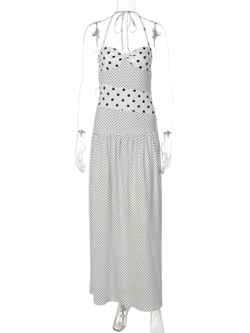 Dulzura Summer Fashion Backless Lace Up Polka Dot Slim Slip Long Dress Women'S Sexy Elegant Dress Birthday Party Vacation Outfit