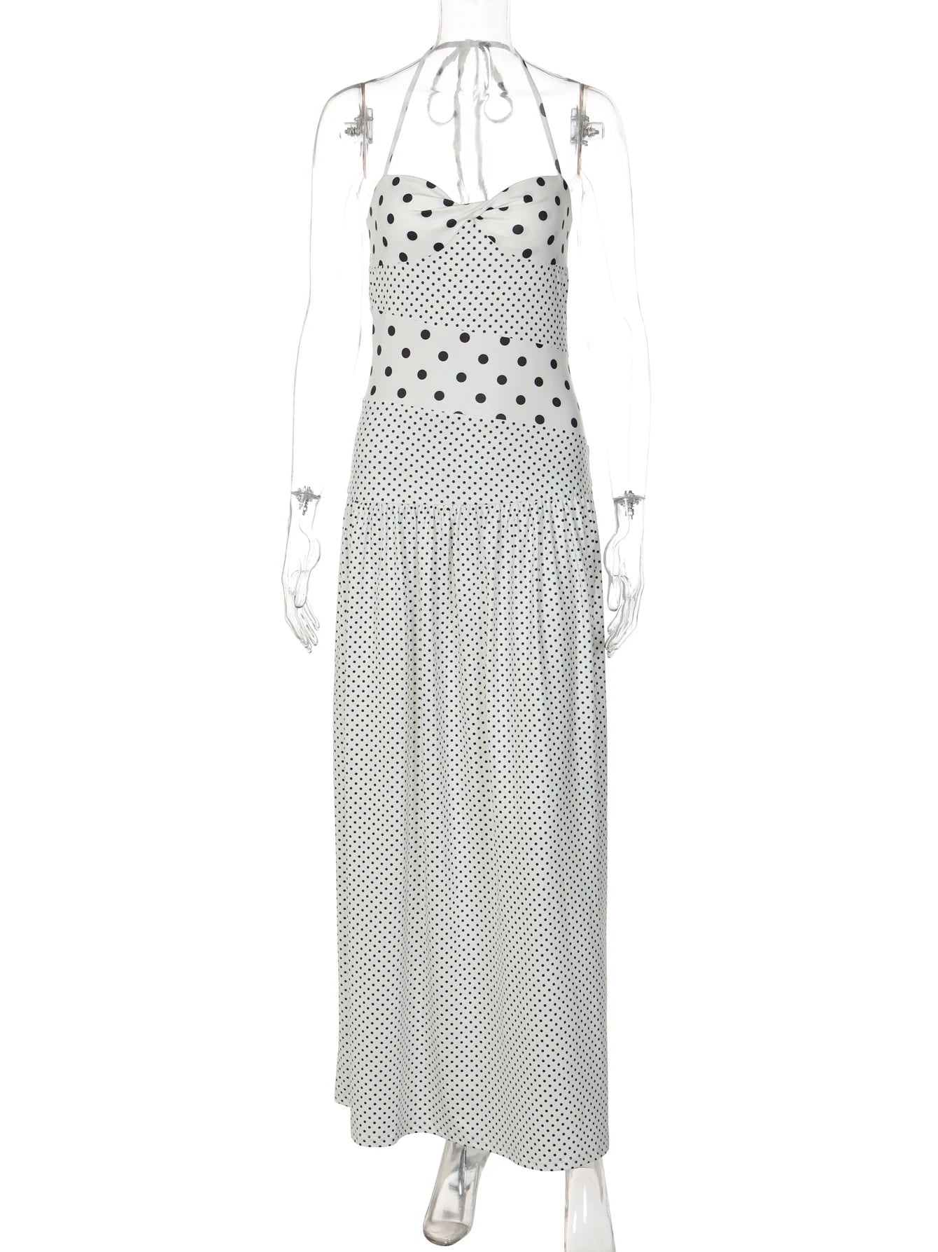 Dulzura Summer Fashion Backless Lace Up Polka Dot Slim Slip Long Dress Women'S Sexy Elegant Dress Birthday Party Vacation Outfit