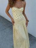 Dulzura Summer Fashion Backless Lace Up Polka Dot Slim Slip Long Dress Women'S Sexy Elegant Dress Birthday Party Vacation Outfit